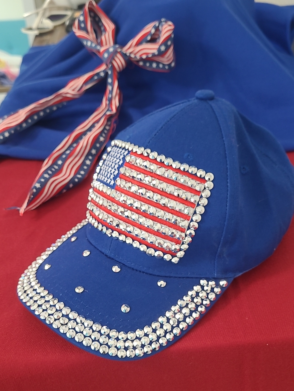 Baseball Cap , Womens Rhinestone American Flag Baseball Cap